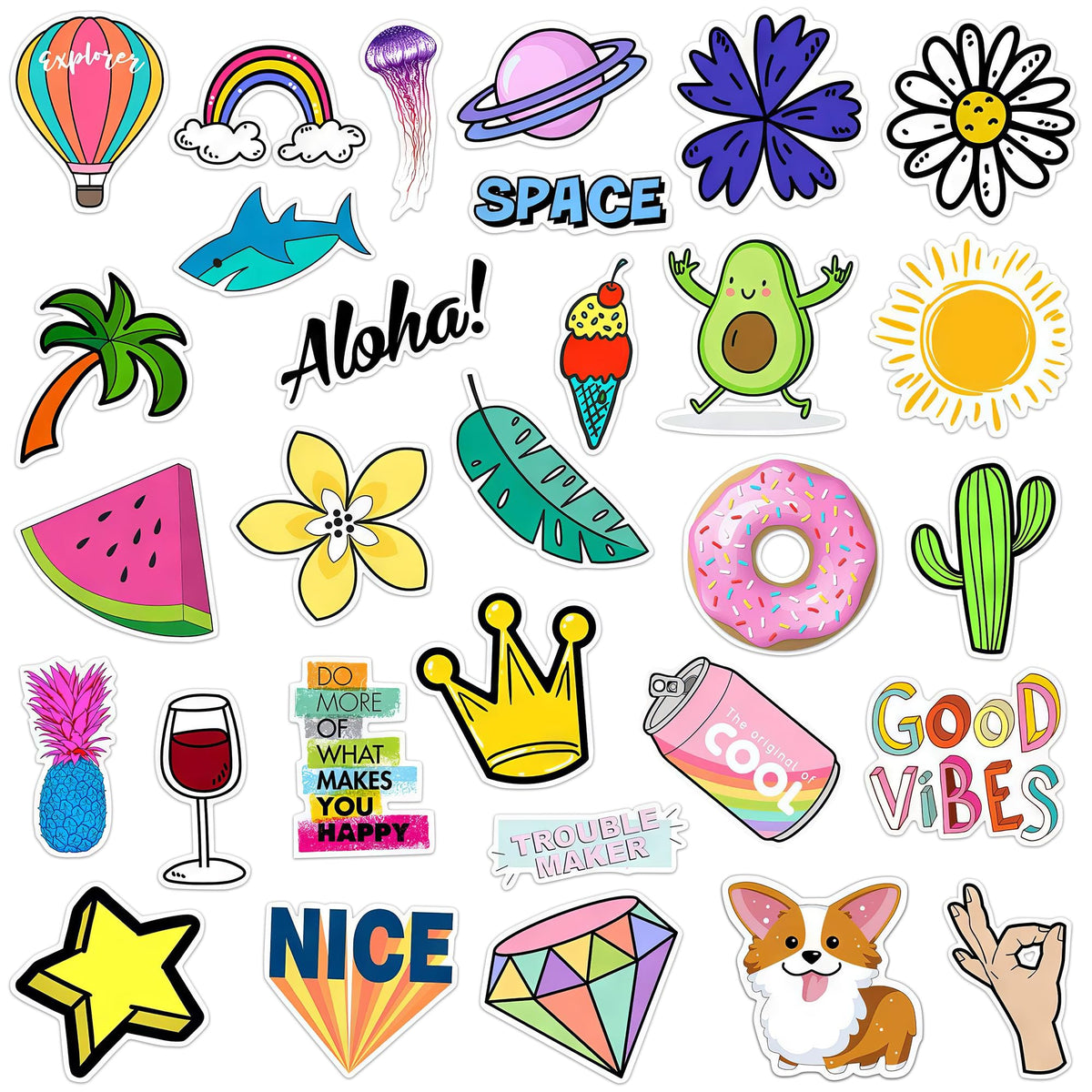 30 Pcs Cute Water Bottle Stickers Waterproof - Cute Stickers Aesthetic Sticker Pack Laptop Stickers Cute Sticker Pack Vinyl Stickers for Water Bottles - Waterproof Stickers Cute Aesthetic Stickers