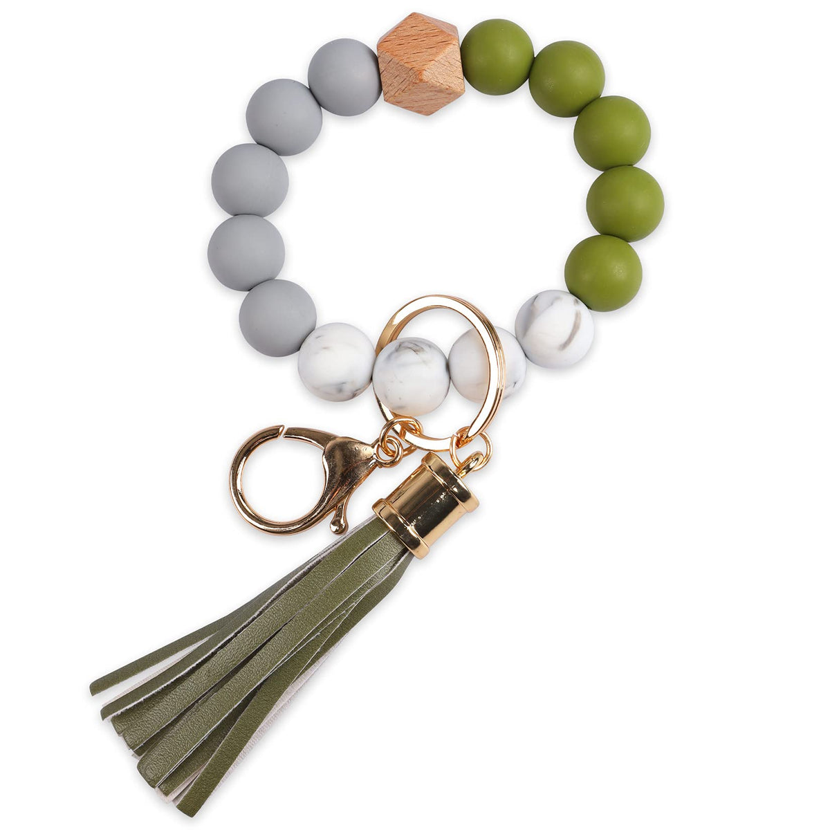 GIEMSON Silicone Key Ring Bracelets Wristlet Keychain Car Beaded Key Ring Bangle Chains for Women(Dark Green)