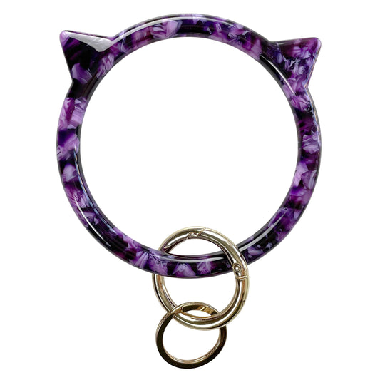 Cat Key Ring Bracelet Wristlet Keychain Keychains Bangle Keyring for Women Girls Key Animal Chain Holder Wrist Car Wallet (Purple)
