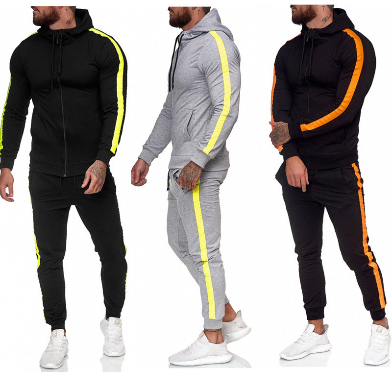 Men's Hooded Zip-Up Athletic Tracksuit Set