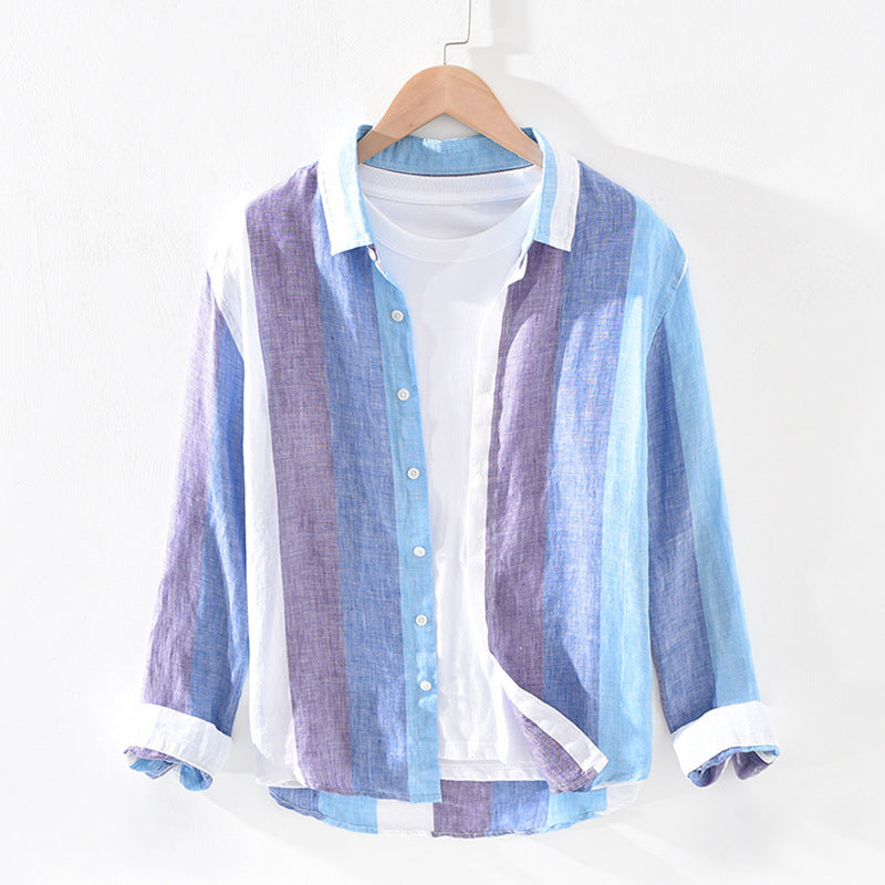 1938 Japanese Style Color-Block Linen Shirt for Men
