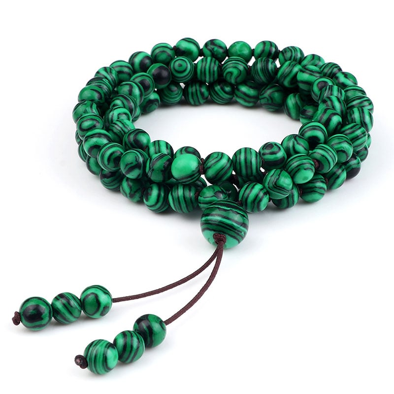 Men's Natural Stone Malachite 108 Beaded Necklace