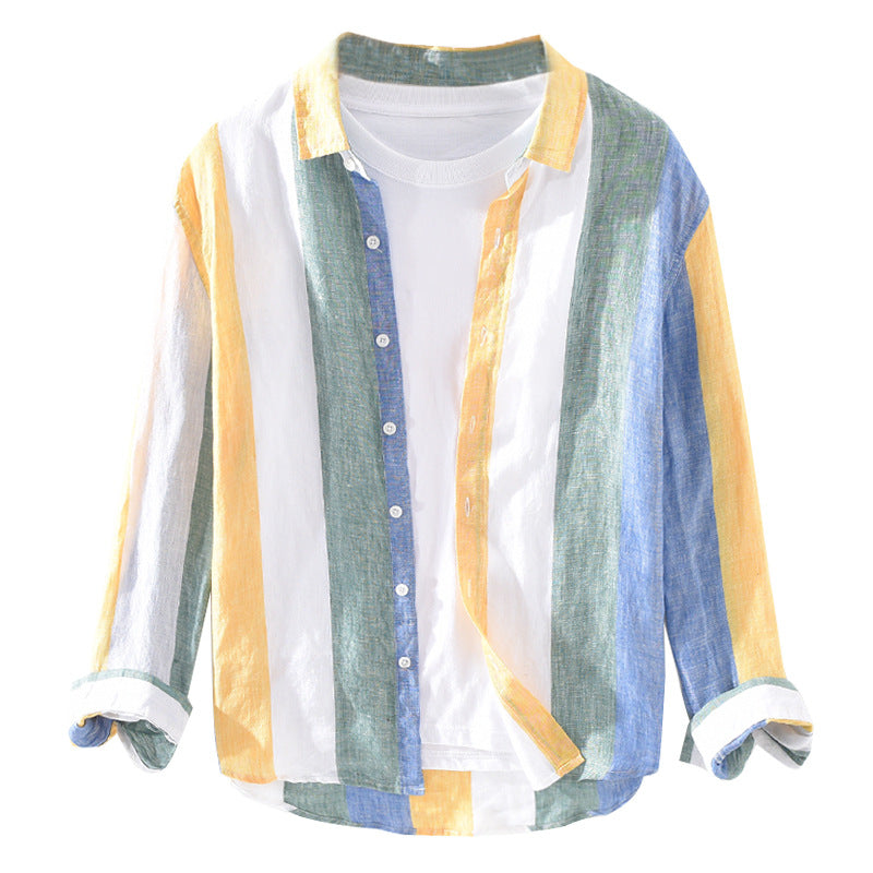 1938 Japanese Style Color-Block Linen Shirt for Men