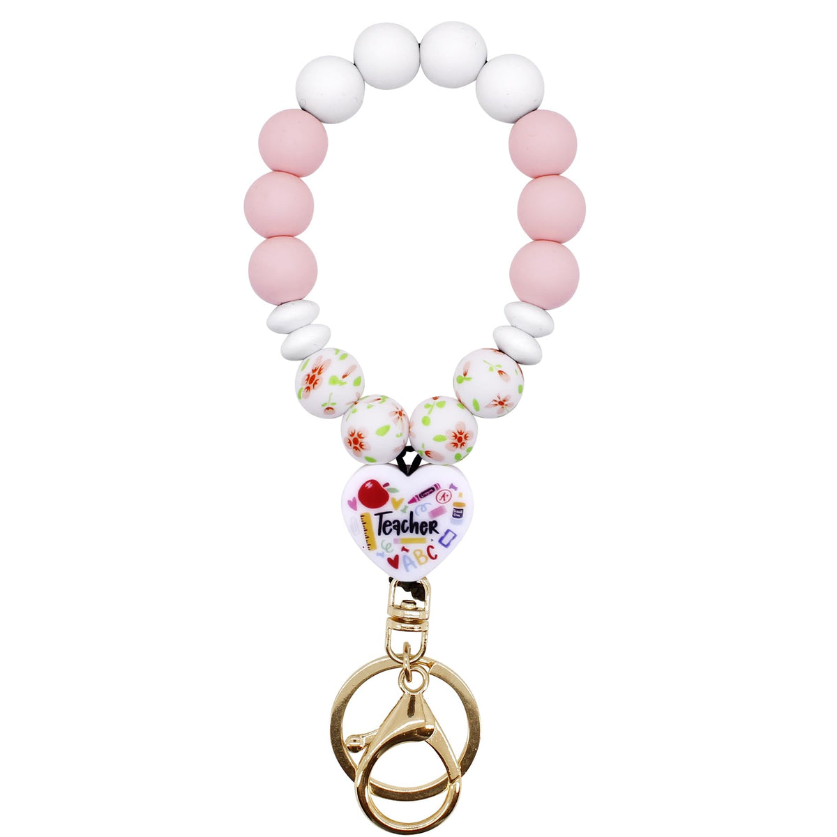 BIHRTC Bead Wristlet Keychain Bracelet House Car Keys Ring Holder Wristlet Silicone Beaded Bangle Chains Keyring Bangle Wristlet Key Chain Cute Elastic Keyring Bangle for Women Girls