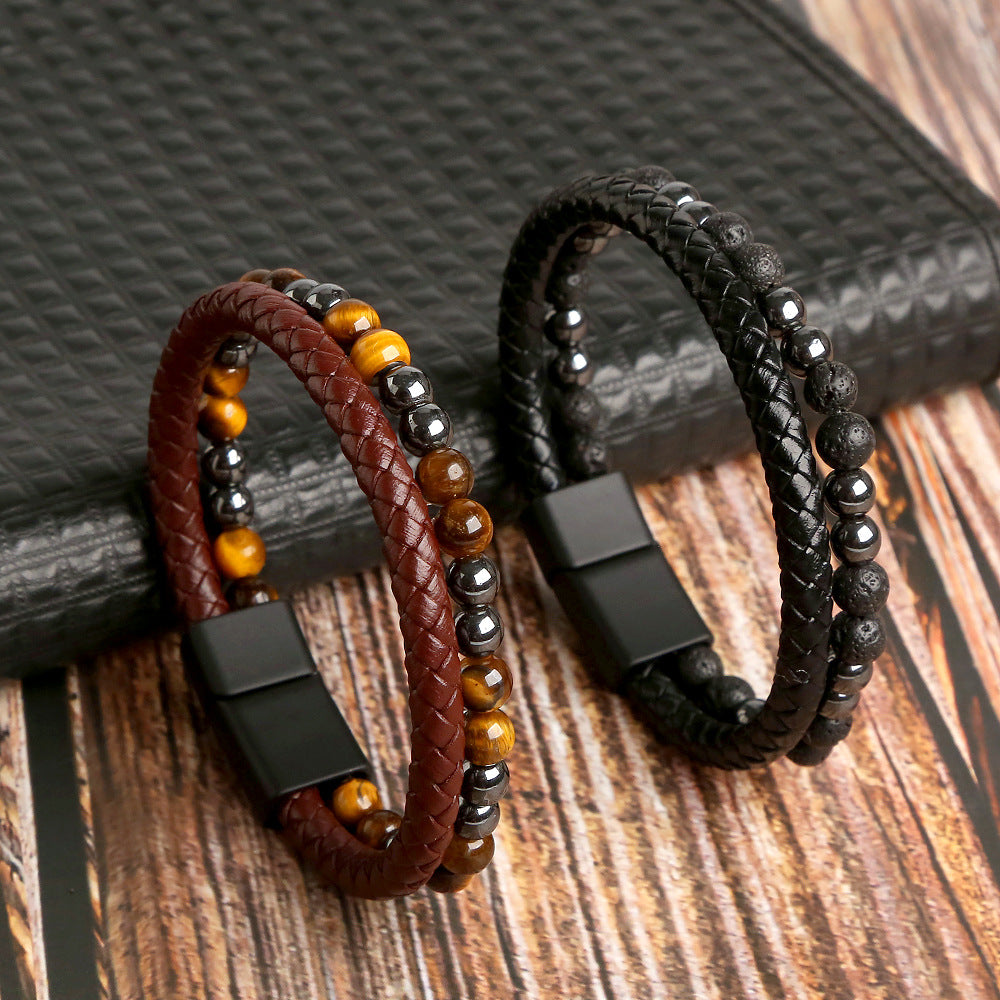 Men's Handmade Tiger Eye Natural Stone Bracelet