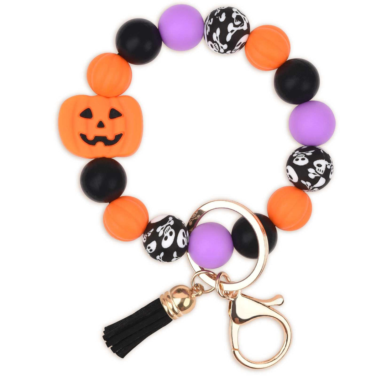 BAOSIWA Silicone Beaded Keychain Wristlet Key Ring Bracelet Halloween Pumpkin Car Key Chain Holder Gifts for Women Girls