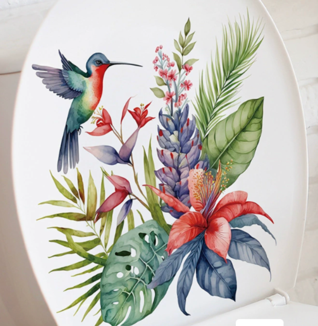 Green Plant Hummingbird Toilet Stickers